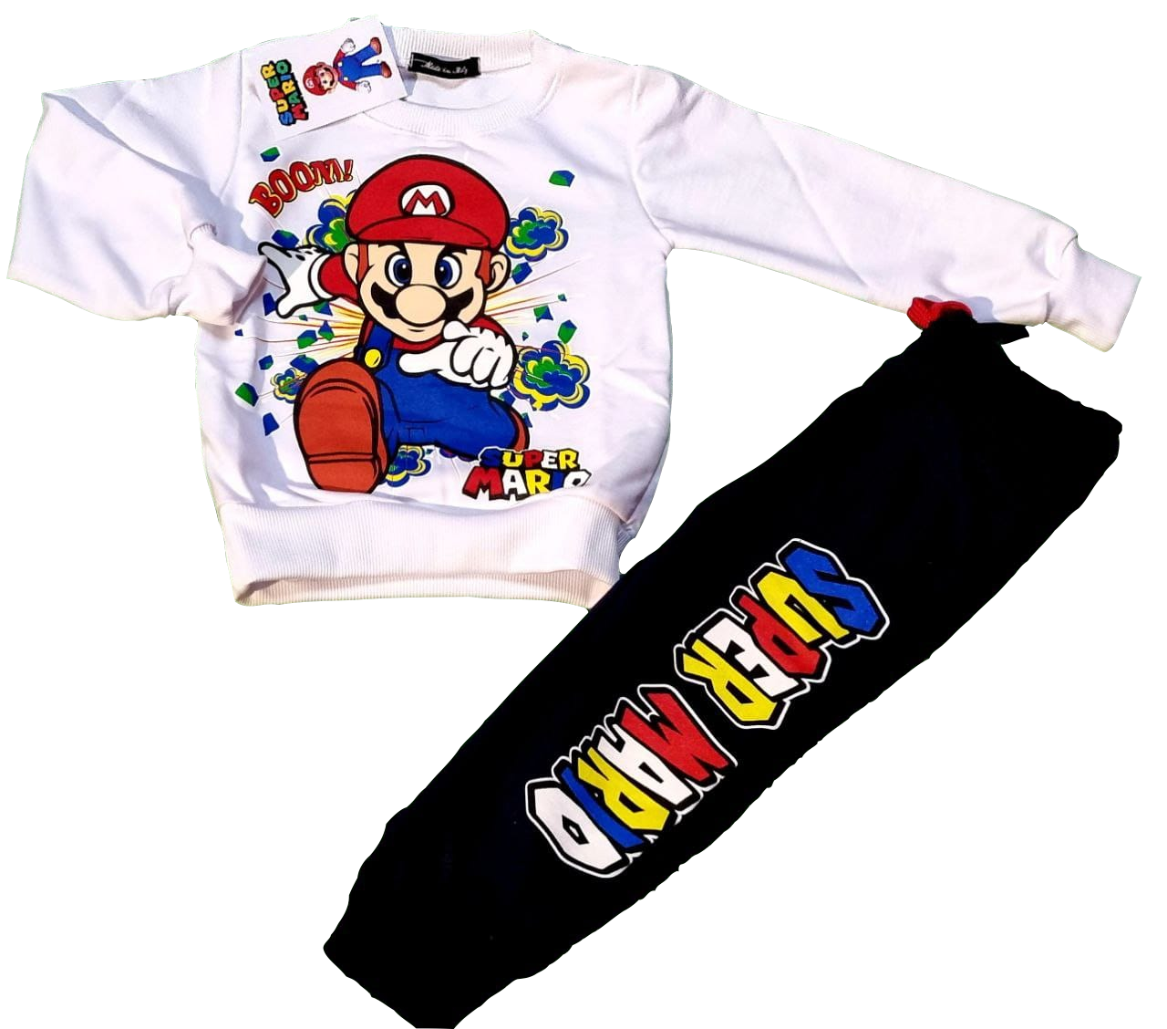 TUTA BAMBINO SUPER MARIO BROSS COMPLETA PRIMAVERILE COTONE GARZATO  PANTALONE E FELPA ABBIGLIAMENTO SUPER MARIO - CriVanni