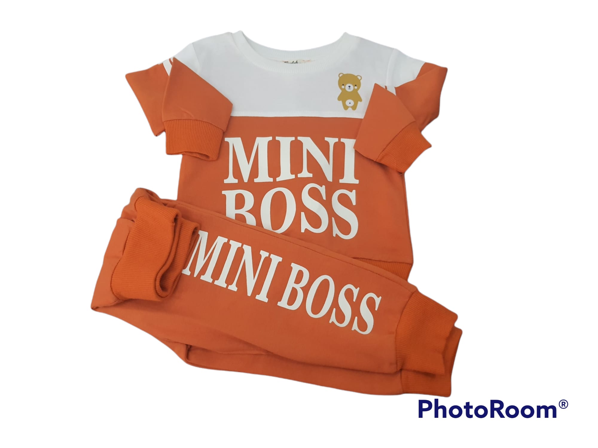 TUTA BAMBINO PRIMAVERILE CON POLSINI 100% COTONE PANTALONE E FELPA  ARANCIONE MINI BOSS 1,2,3 ANNI - CriVanni